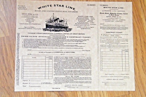 TITANIC Ticket & KOSTENLOSER Passagier BP 1912 weiß Star Line Kreuzfahrtschiff Replik NEU! - Bild 10 von 10