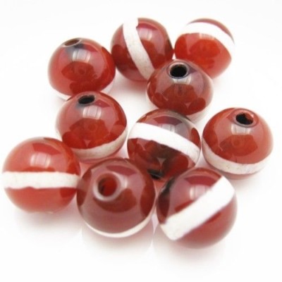 Carnelian dZi bead - Round shape with Line -10mm (10 pcs)