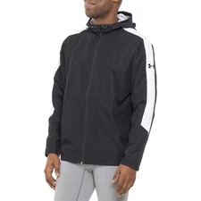 Under Armour XL Men's Jacket Black/White Windbreaker Storm Hood Full Zip  UA New