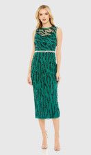 MAC DUGGAL 93765 EMBELLISHED SLEEVELESS ILLUSIONS HIGH NECK GREEN MIDI DRESS 6