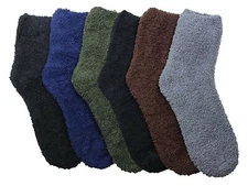 6 Pair Fuzzy Warm Soft New 301P3 9-11 Size Plush Crew Plain Cozy Socks Slipper 