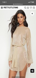 gold plisse balloon sleeve sheer shift dress
