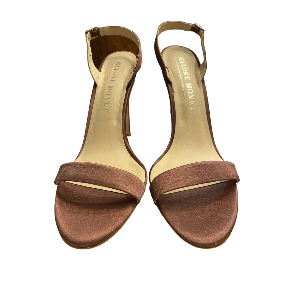 Sandalias de tacón alto Salone Monet Sable punta abierta banco con correa talla 9,5 M Foto 4 de 4