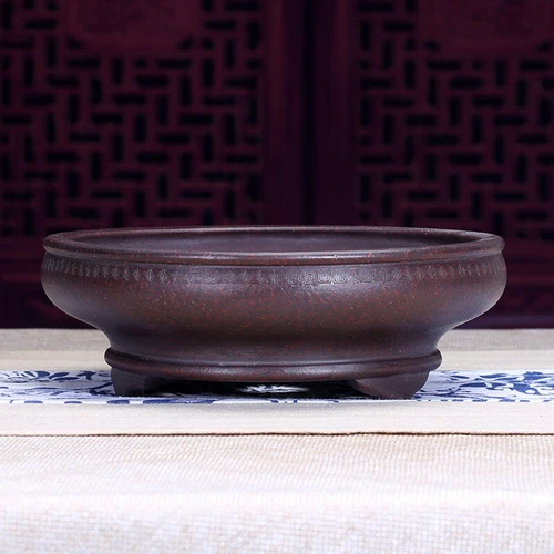 7" Round Traditional Chinese Bonsai Pot Old Style Unglazed Purple Sand Flowerpot - Picture 21 of 27