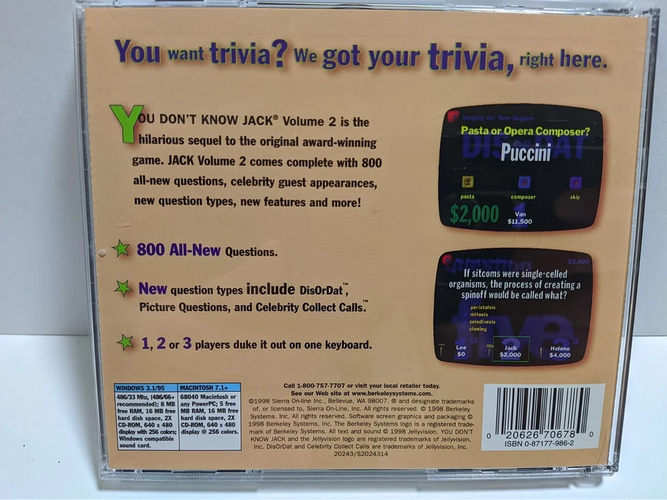You Don't Know Jack Volume 2 - the quiz party game! With manual! Mint! - Image 2 of 4