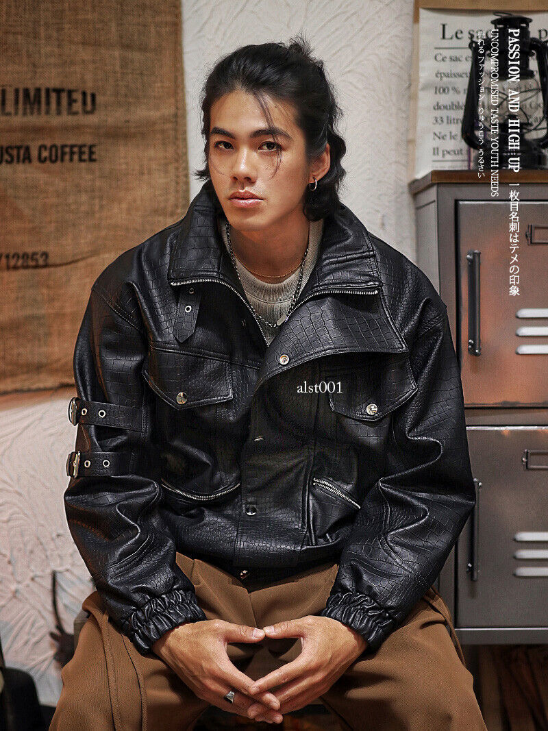 ジャケット・アウター Black Punk High Street Leather Jacket 85b6640e-ec66-4474-802b-