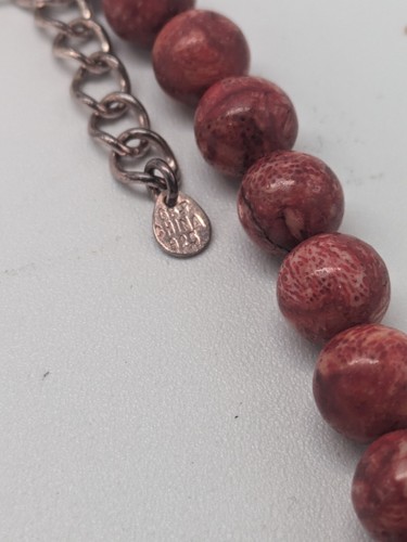 GSJ Red Graduated Sponge Coral Heart Beaded Necklace Sterling Silver Clasp - Picture 4 of 6