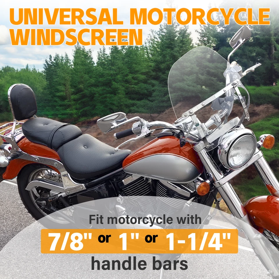 Прозрачное универсальное ветровое стекло 19 x 17 дюймов для мотоцикла подходит для руля 7/8 дюйма 1 дюйм 1,25 дюйма - Изображение 4 из 4