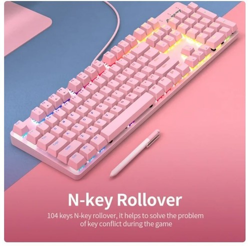 Ajazz 104-key Pink Mechanical Keyboard and Mouse Wired Combo Programming - Picture 5 of 7