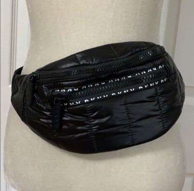NEW DKNY Synthetic Nylon Panny Pack Bag Black Logo sz S/M