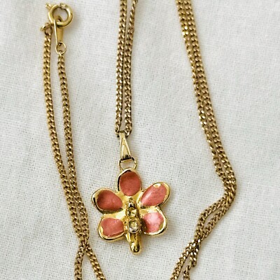 Nice Vintage Gold Plated Singapore Small Orchid Flower Pendant/Necklace  T148