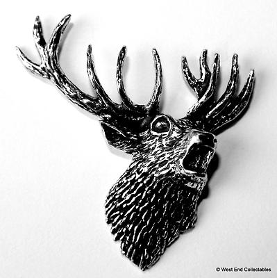 Hirschkopf Zinn Anstecknadel Brosche -British Made- Hirsch Pirsch Geweih Junggesellenabschied Do