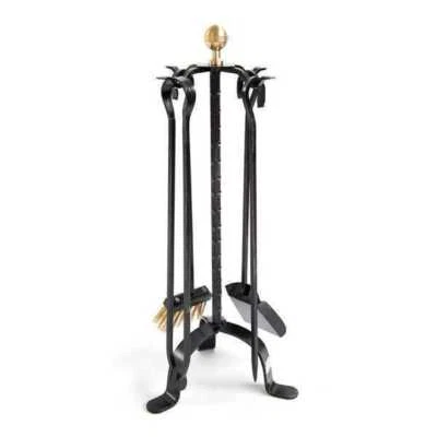 Set D’Accessoires Pour Cheminée En Fer Forgé, Pommeau En Laiton Noir 70 Cm - Photo 1/2