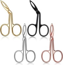 4 Pieces Eyebrow Tweezers Scissor Handle Flat Straight Tip Brow Black