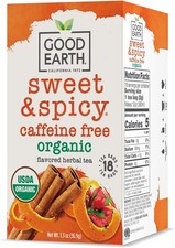 18 Teabags Pack of 6 , Good Earth Tea Sweet  Spicy Organic Caffeine Free