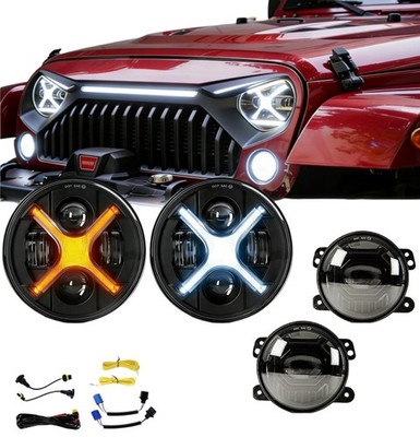 7-inch Smoked black X-ray yellow DLR and 4-inch angel eye new fog light combi...