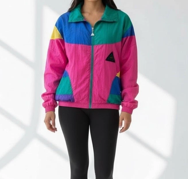 Vintage 80’s Retro multi color block windbreaker jacket M - Image 3 of 3