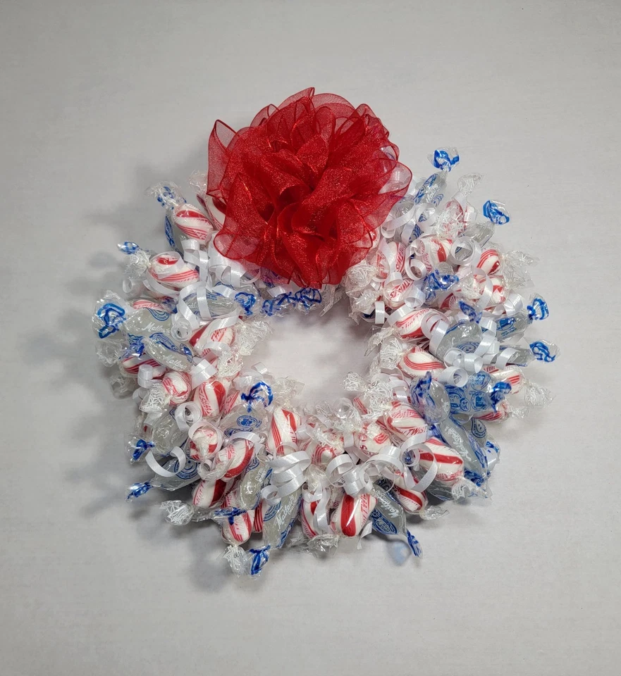 Handmade Edible Christmas Candy Wreath with Peppermint Candies - Image 3 of 4