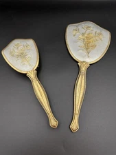 Antique Vintage Gold And Silver  Mirror & Brush Flowers & Design Made in USA