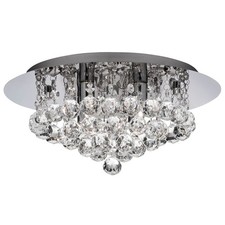 4 Lights Chrome Finish Body Flush Fitting Ceiling Light with Clear Crystal Balls
