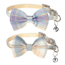 2 Pcs Cat Collar Breakaway with Bells Bowtie Cute Plaid Bow Tie 