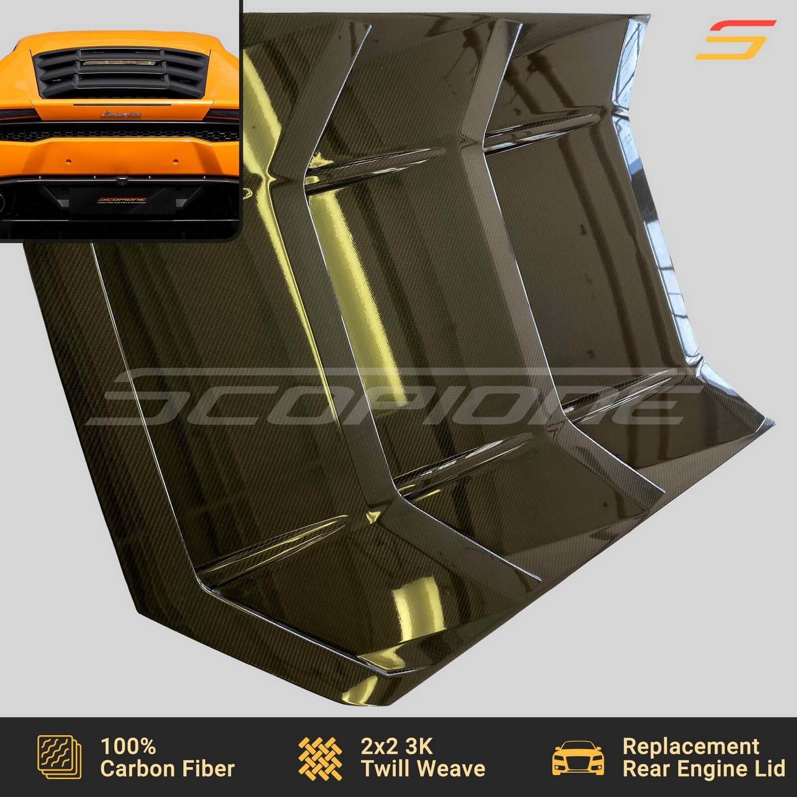 Scopione Carbon Rear Trunk Hood Bonnet Vents Engine Lid for Lamborghini Huracan