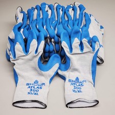 SHOWA 12 PAIRS Atlas 300 Rubber Palm Coated Work Gloves Unisex Sz 10/XL Blue