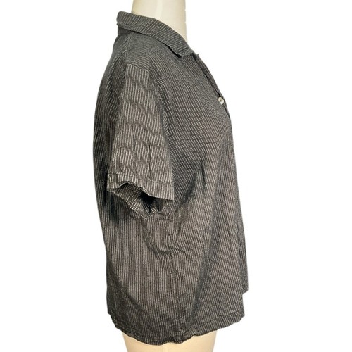 Top manica corta con bottoni cotone caldo 55% lino 45% cotone taglia large grigio nero - Foto 4 di 9