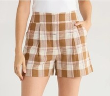 Veronica Beard Women Shorts Haina High Waist Plaid Check OCHRE US 4 NWT 398