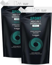 Men's Shower Gel - 3-in-1 Sport Refill for Body Face Hair - 2 x 1000ml