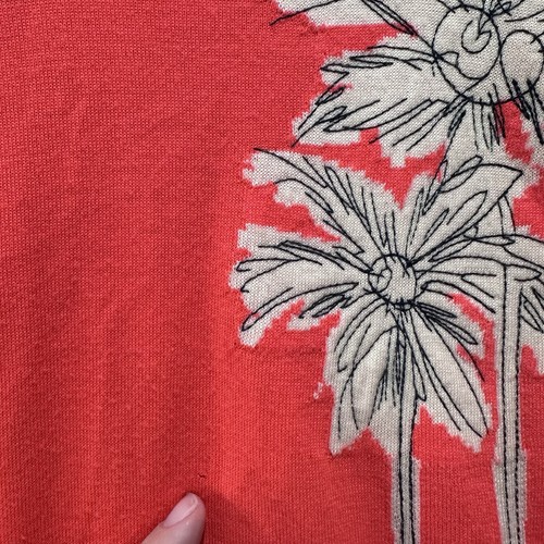 J. Crew Embroidered Palm Tree Tippi Sweater Size M Coral Merino Wool 3/4 Sleeves - Picture 5 of 9