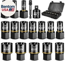Impact Bolt Extractor Kit 3/8 Inch Drive, 17-Piece Easy Out Lug Nut Exactor Set