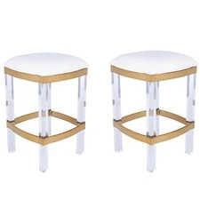 Home Square 2 Piece Acrylic and Polished Brass Counter Stool Set in White