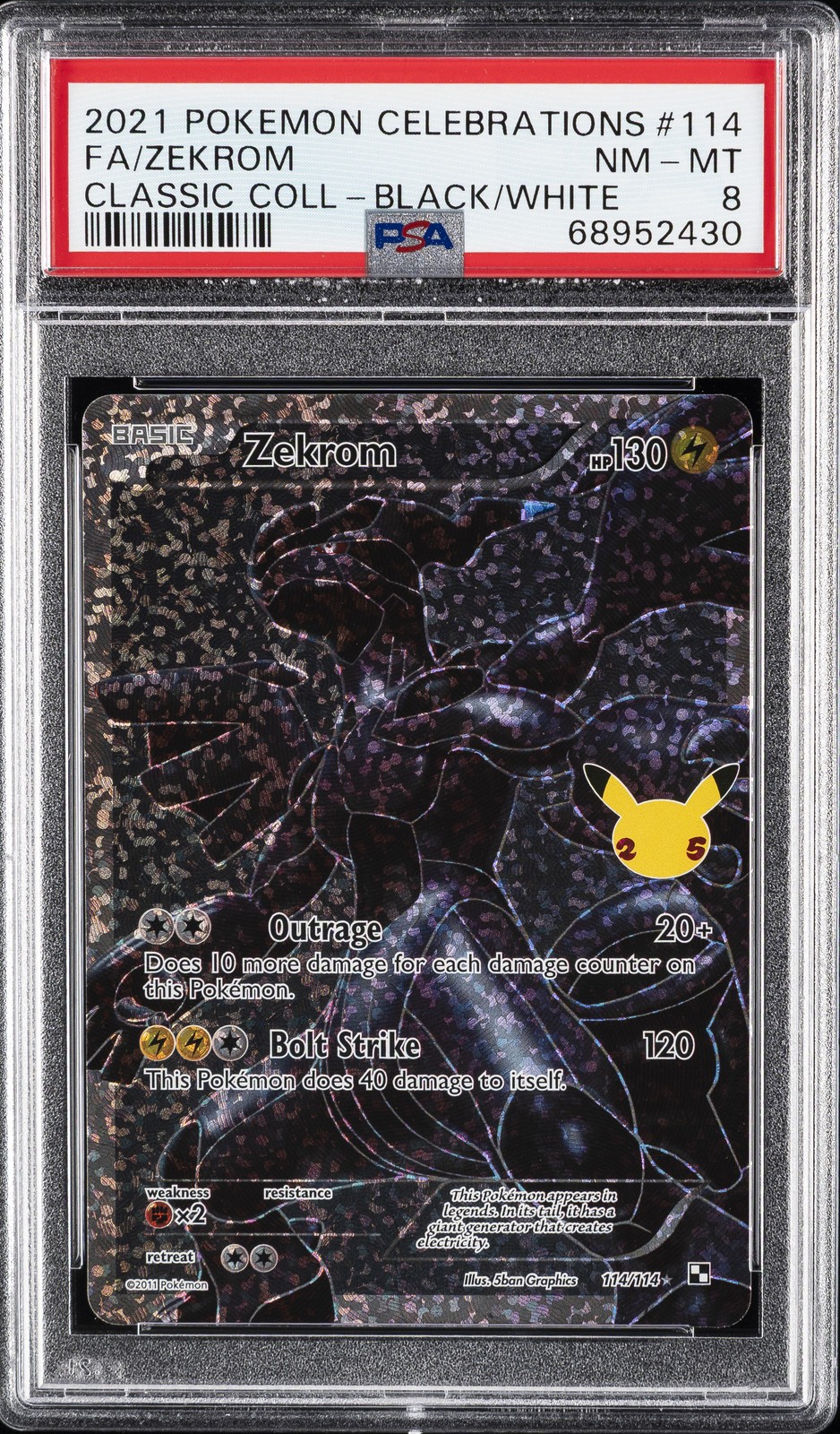 2021 POKEMON CELEBRATIONS CLASSIC COLL #114 FULL ART/ZEKROM PSA 8