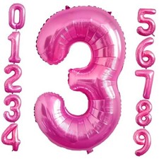 Number Balloon 40 inch Big Foil Mylarrd Balloons for Year Old Boy Girl 3 Pink