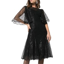 NWT Dolce & Gabbana Black Metallic Corded Lace Flared Low Back Dress IT 40 US S