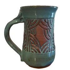 JT Pottery Mug Red Stoneware Hand Sculpted 10 Oz