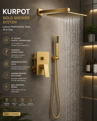 Kurpot Gold Shower System 10  Rainfall Shower Head Set w/ Valve Handheld Spray N