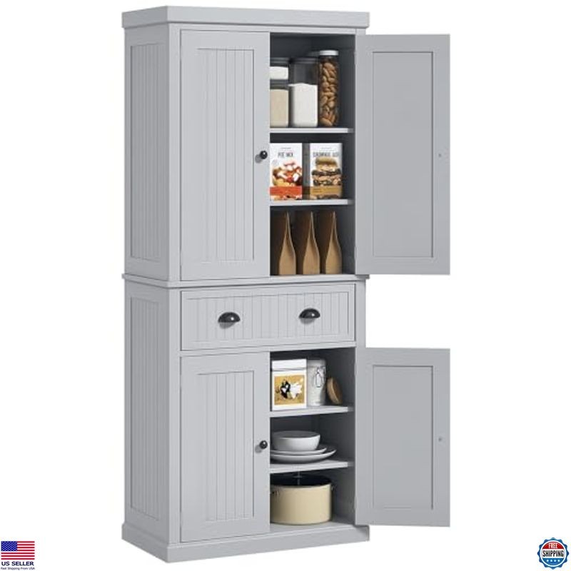 72-Inch Traditional Kitchen Pantry Cabinet with 4 Doors Freestanding Storage