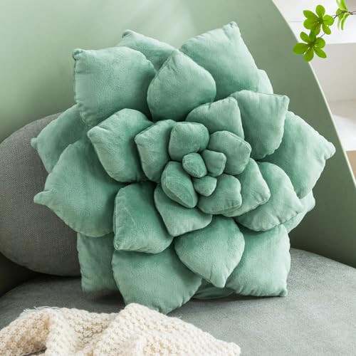 3D Large Succulent Pillow 13.8'' Cute Succulent Pillow 13.8 inch Dark Green - Picture 2 of 7