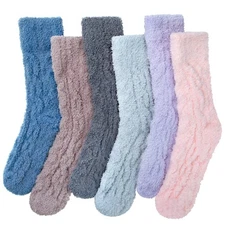 6 Pairs Women Fuzzy Fluffy Socks Cozy Slipper Socks Warm Soft Winter Plush Ho...