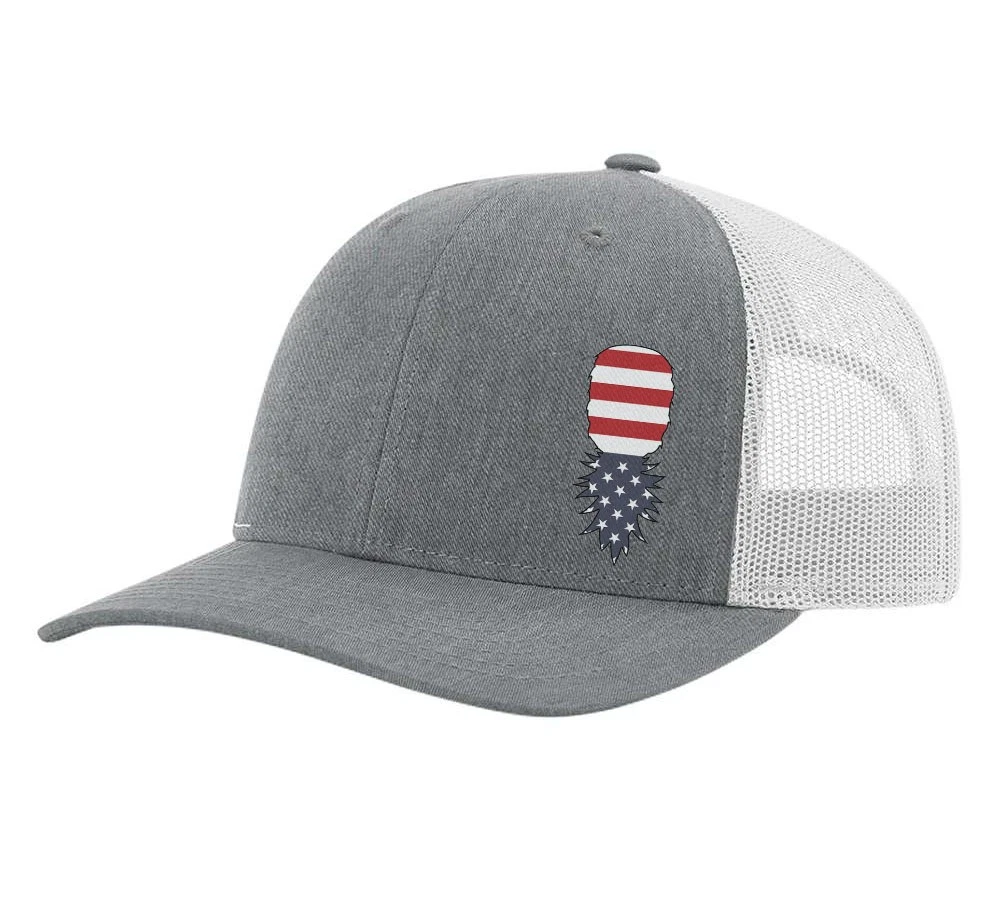 Men's American Flag Upside Down Pineapple Embroidered Mesh Back Trucker Hat