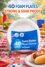 Soak-Proof Foam Compartment Trays 40 Count Disposable Food Serving Plate New