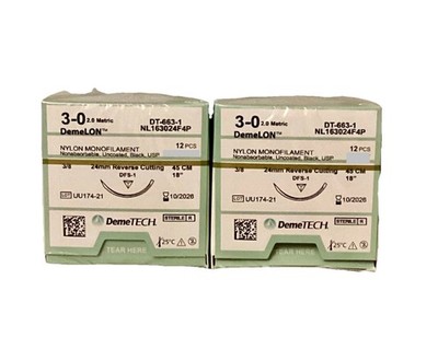 DemeLON 3-0 Nylon Sutures 24ct Bulk Lot 18  DFS-1 24mm RC EXP 10/2026 NEW SEALED