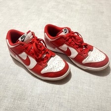 Nike Dunk Low Mens UK 9 Leather Retro Basketball Trainers, Red White