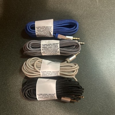4 Wireless Gear 3.5mm 10 Ft Aux Wire Audio Cable Fabric Style Cords 