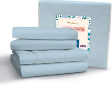 Baby Blue Cal King Bed Sheets Set, 200 Thread Count, Deep Pocket, 4 PCs