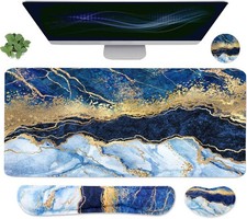 Ergonomic Large Mouse Pad and Keyboard Wrist Rest, Medium, Blue Gold Marble