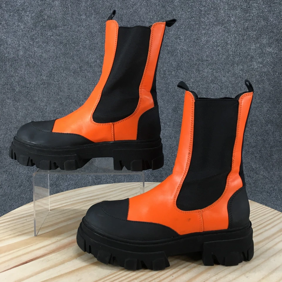 Forever21 Botas Mujer 7 Tobillo Chelsea Botines Tacones Naranja Cuero Pull On Foto 2 de 4