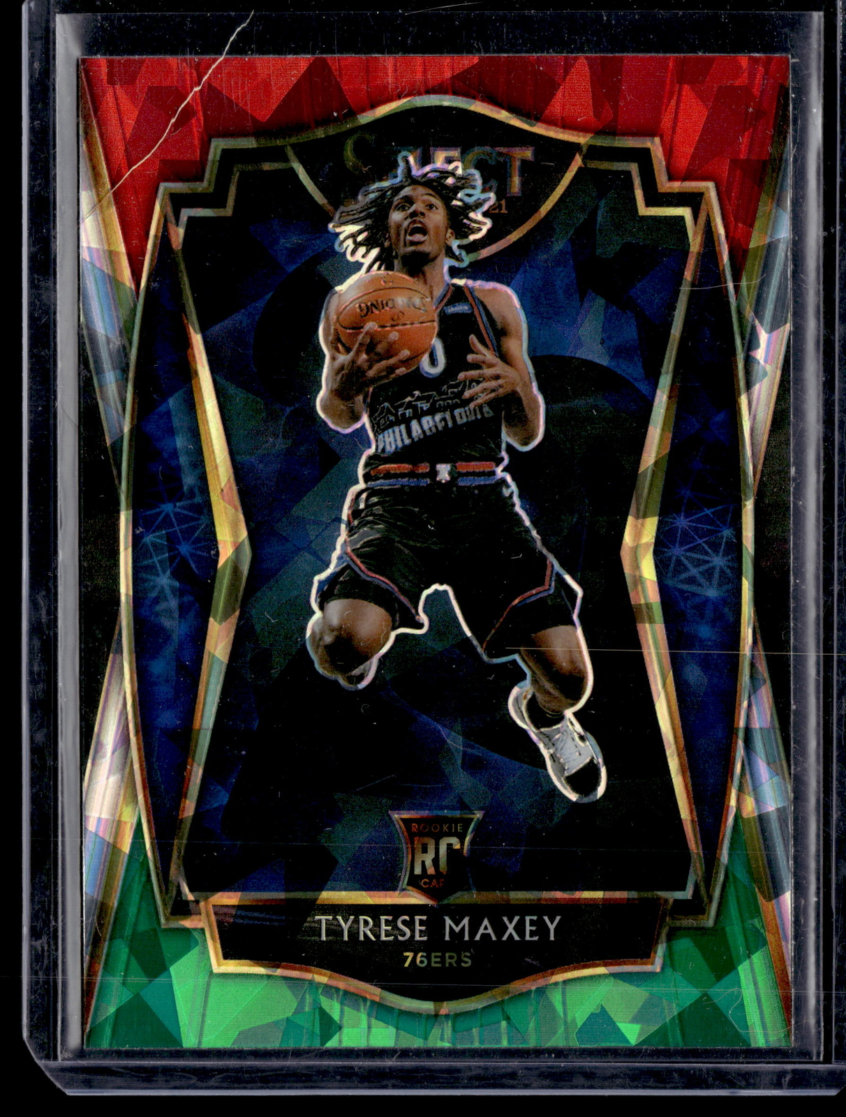 2020-21 Panini Select #174 Tyrese Maxey Red White Green Cracked Ice - RY